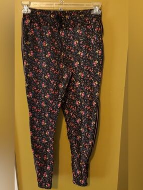Bold Floral Track Pants With Rose Gold Stripes(xl)